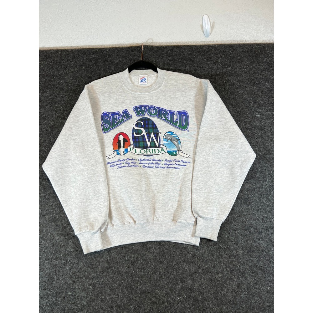 Vintage 90s Sea World Florida Graphic Sweatshirt Gray Mens Small USA Crew